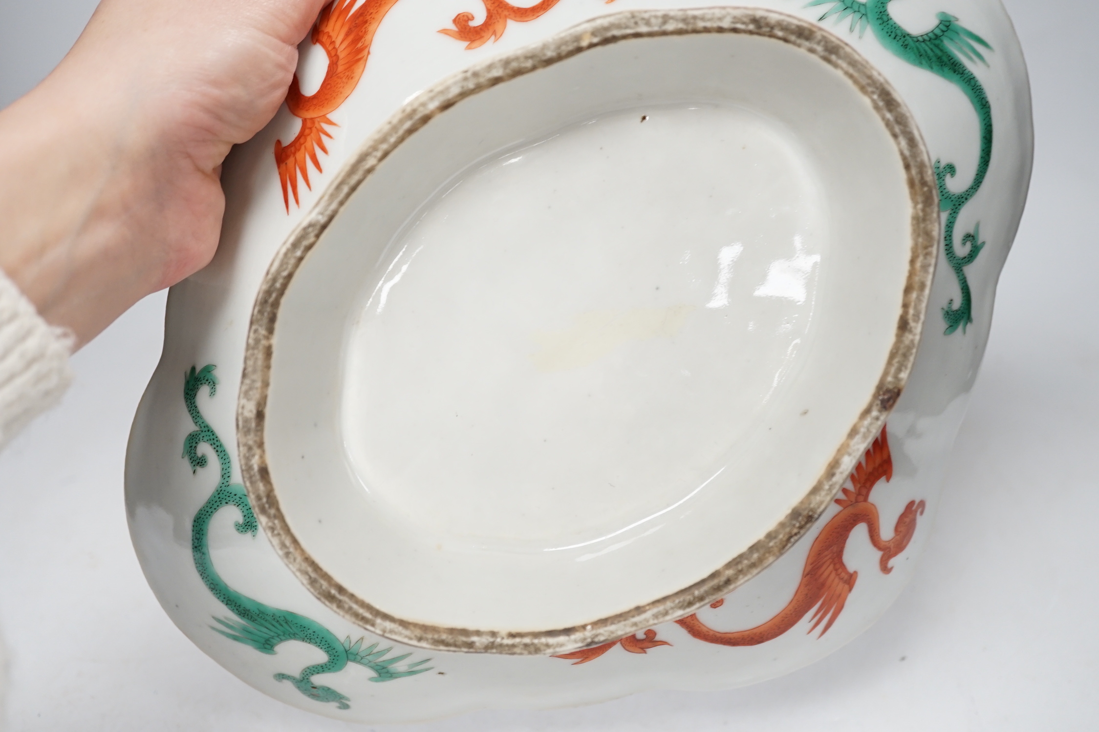 A Chinese famille rose lozenge shaped dish, mid 19th century 29cm wide